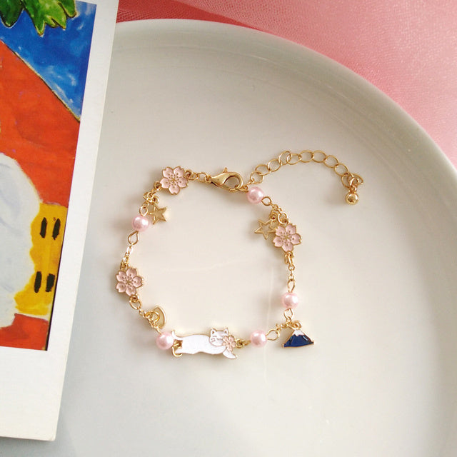 Japan Korea Stern Mond Armband für Frauen Mädchen Mode rosa Kristall Perle Kette Armband Großhandel Designer Schmuck Party Geschenk